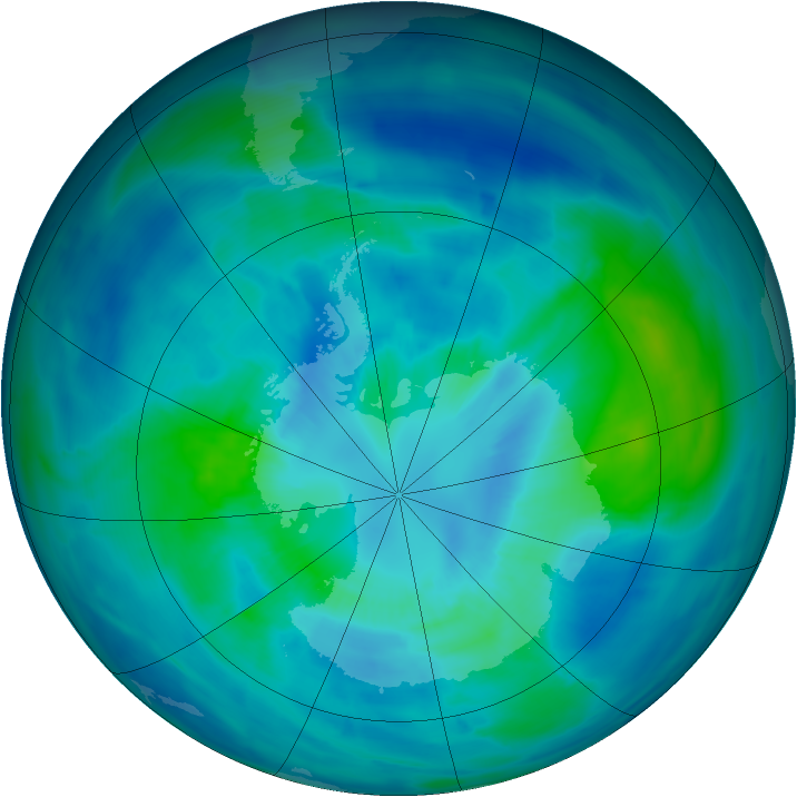 Antarctic ozone map for 30 March 2014